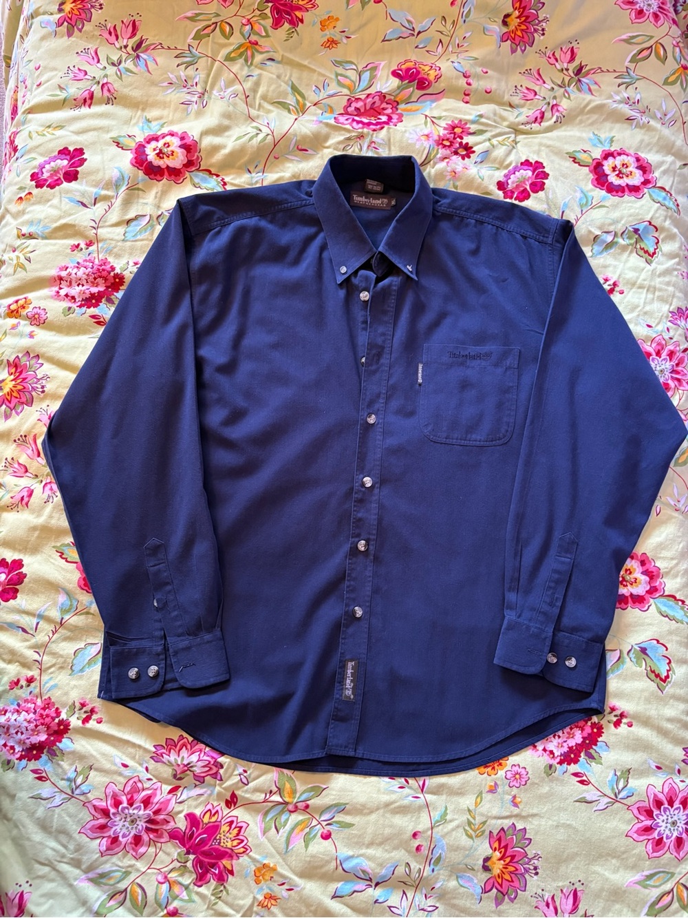 Timberland Weathergear Vintage Navy Button-Down Shirt XL 31x25 EUC Made In USA